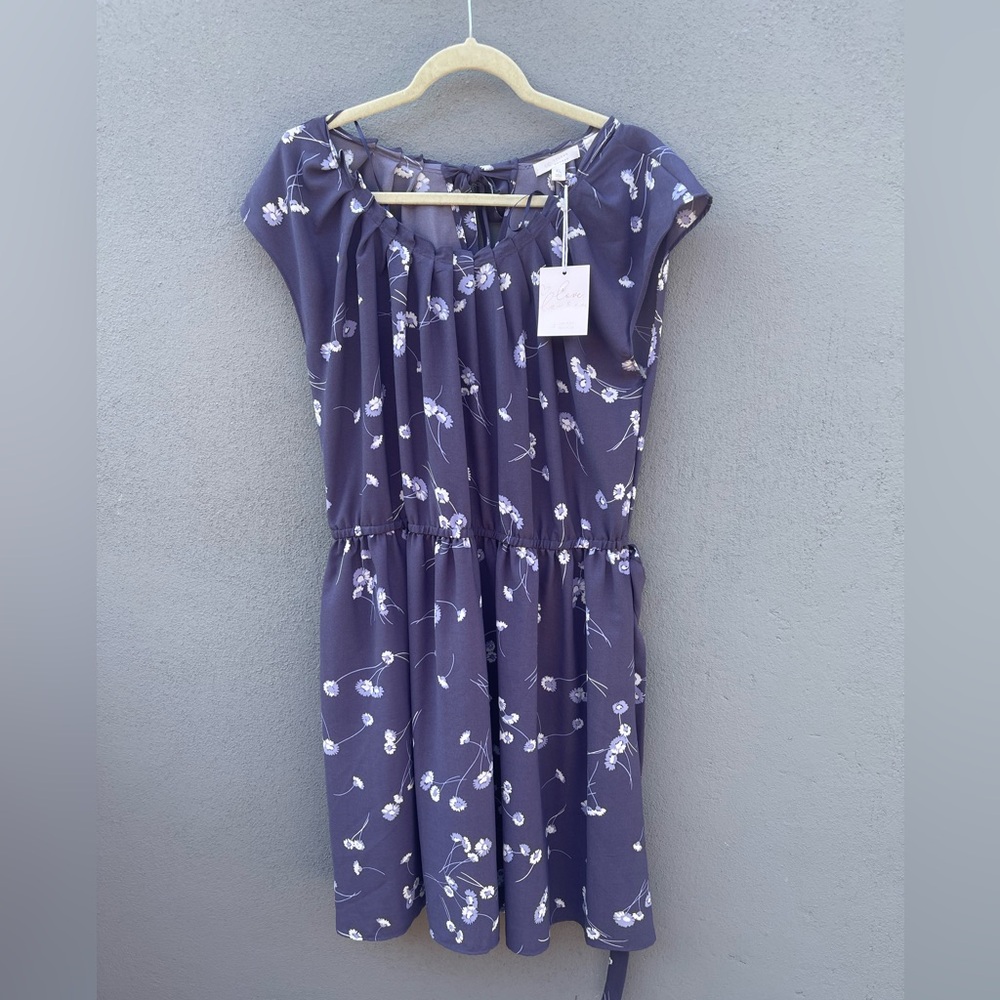 LC Lauren Conrad Navy Dress with White Floral Pattern